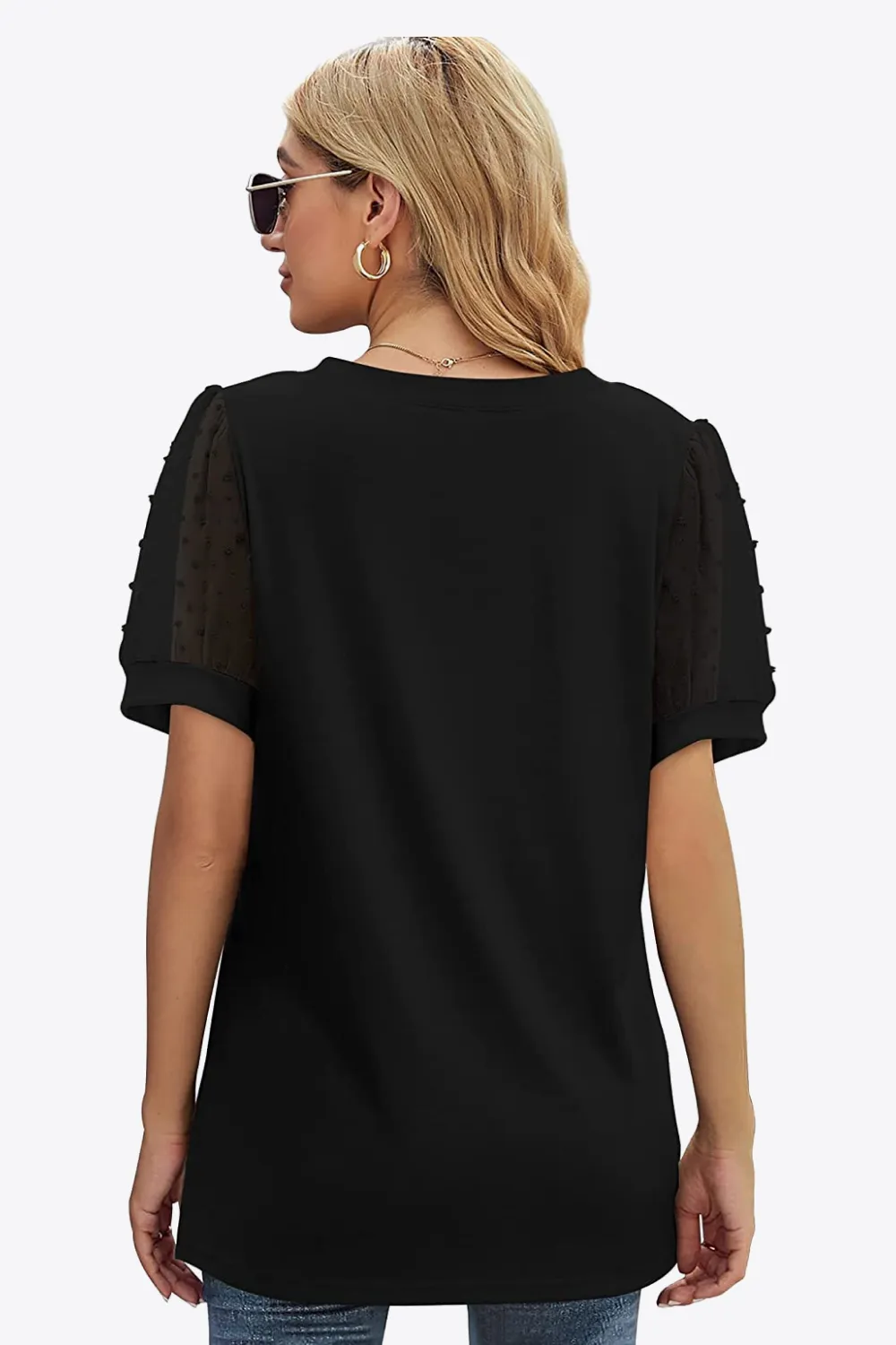 Swiss Dot Puff Sleeve V-Neck Tee, image 8