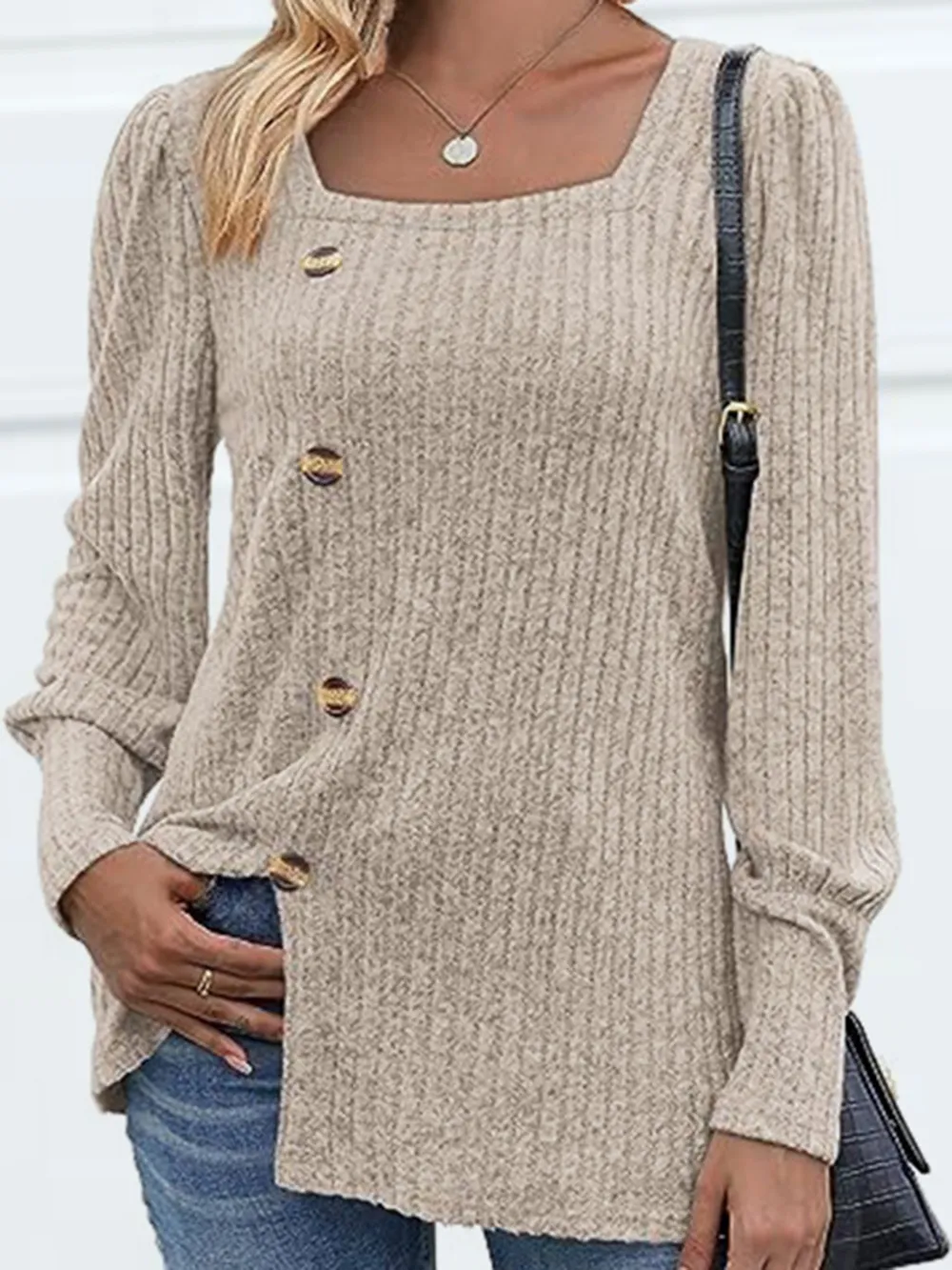 Decorative Button Square Neck Top, image 6
