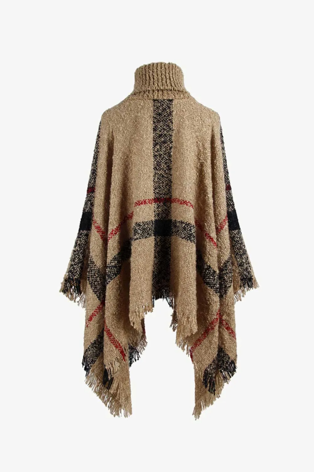 Plaid Turtleneck Raw Hem Poncho, image 17
