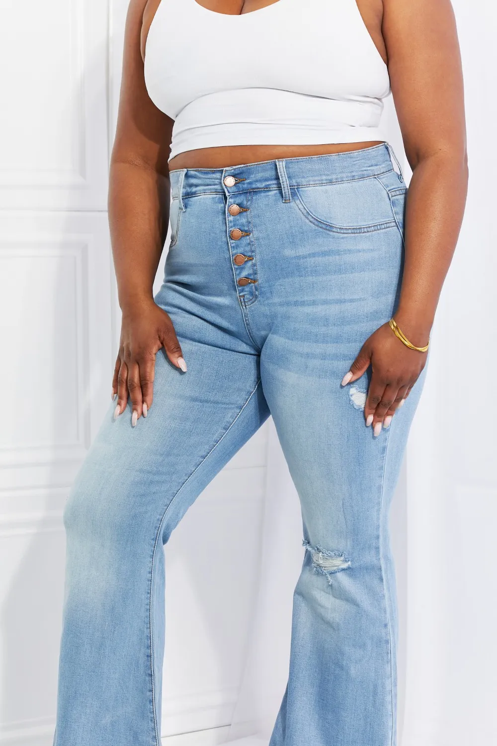 MIU Full Size Jess Button Flare Jeans, image 6