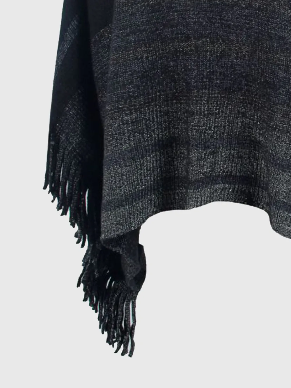 Striped Boat Neck Poncho with Fringes, image 6