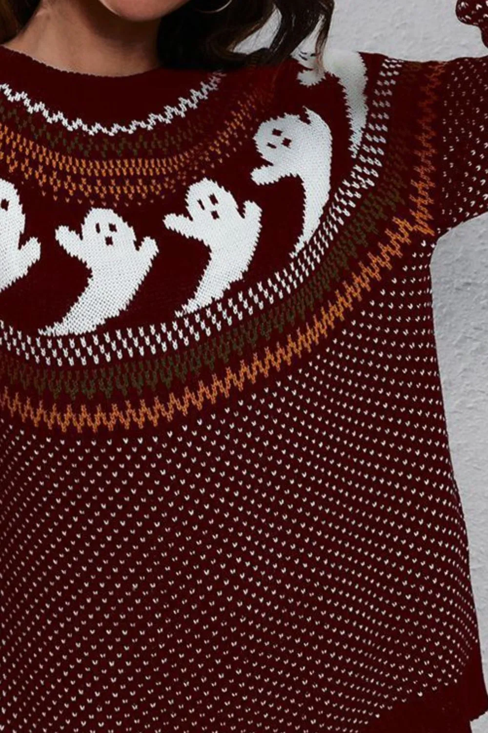 Ghost Pattern Round Neck Long Sleeve Sweater, image 18