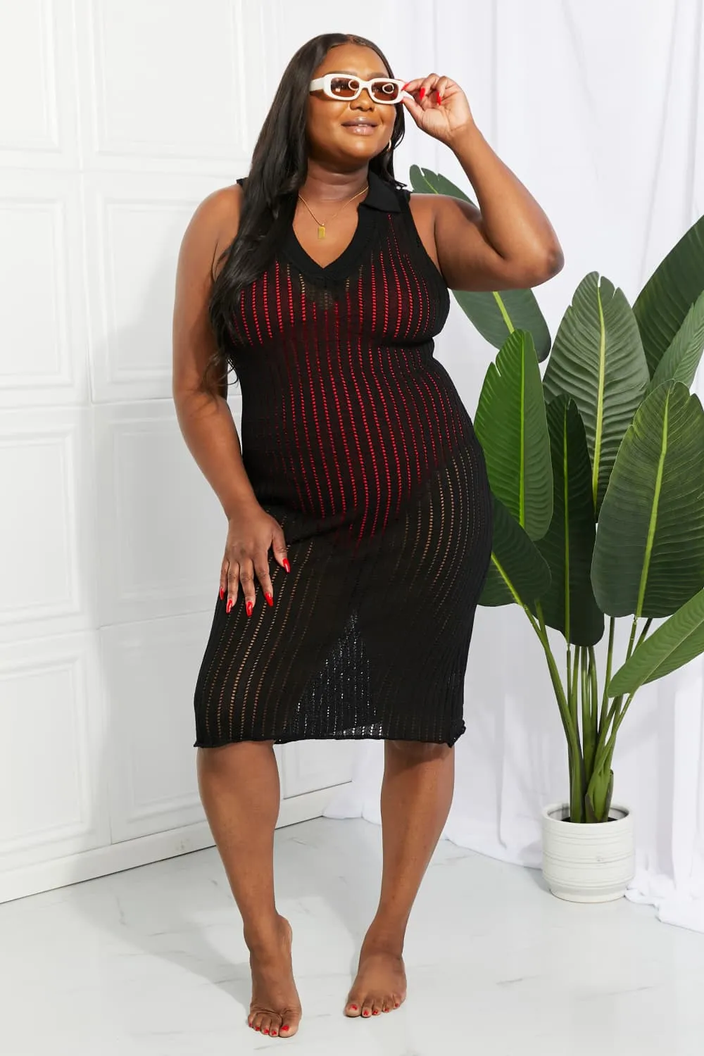 Openwork Johnny Collar Cover Up Dress, image 4