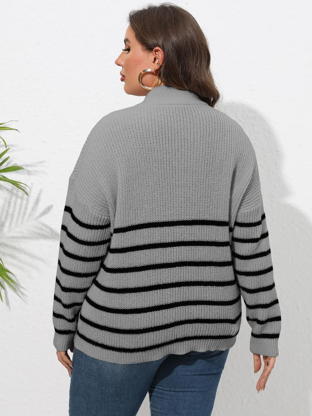 Plus Size Zip-Up Striped Sweater, image 15