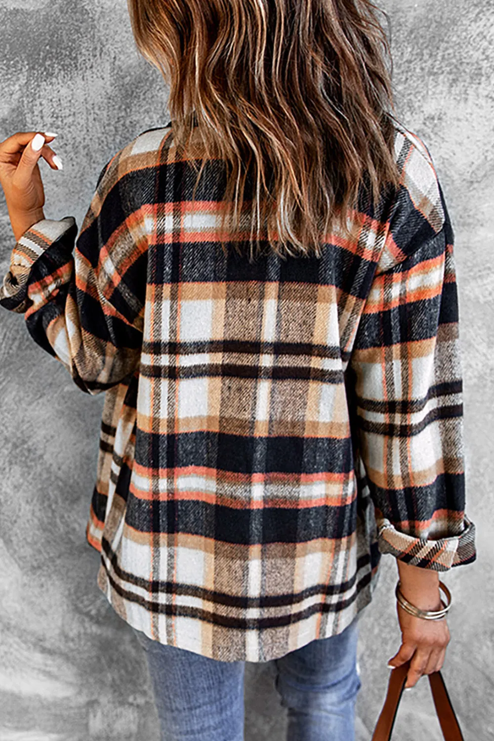 Plaid Button Front Shirt Jacket with Breast Pockets, image 12