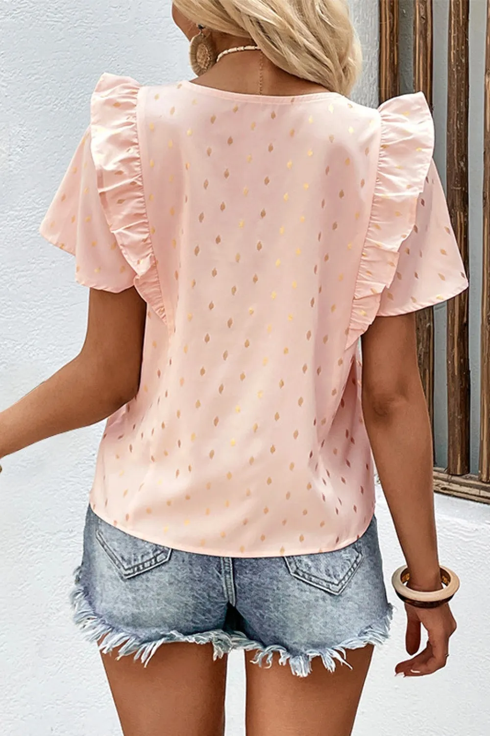 Printed Ruffle Trim Pleated Detail Blouse, image 2