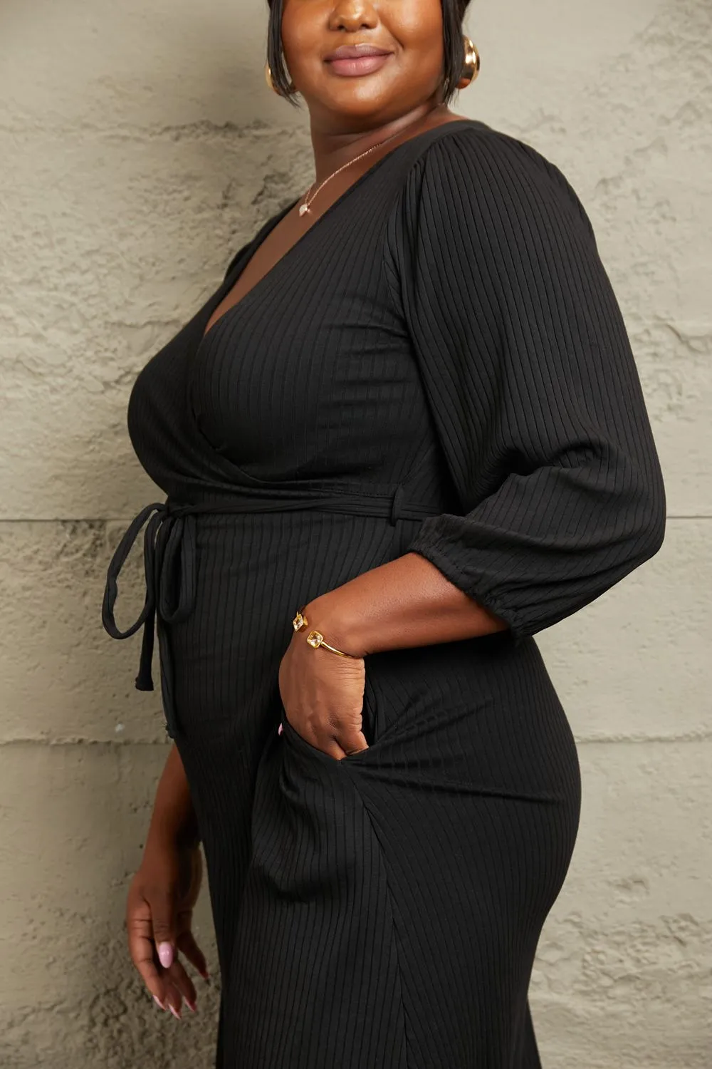 Full Size Surplice Flare Ruching Dress, image 4