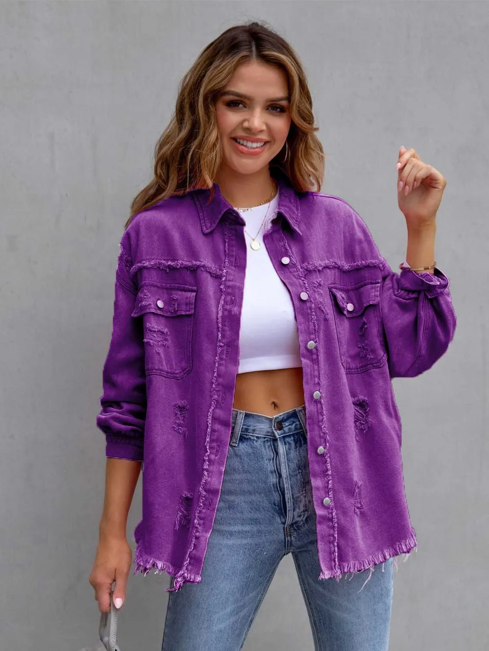 Distressed Drop Shoulder Denim Jacket, image 25
