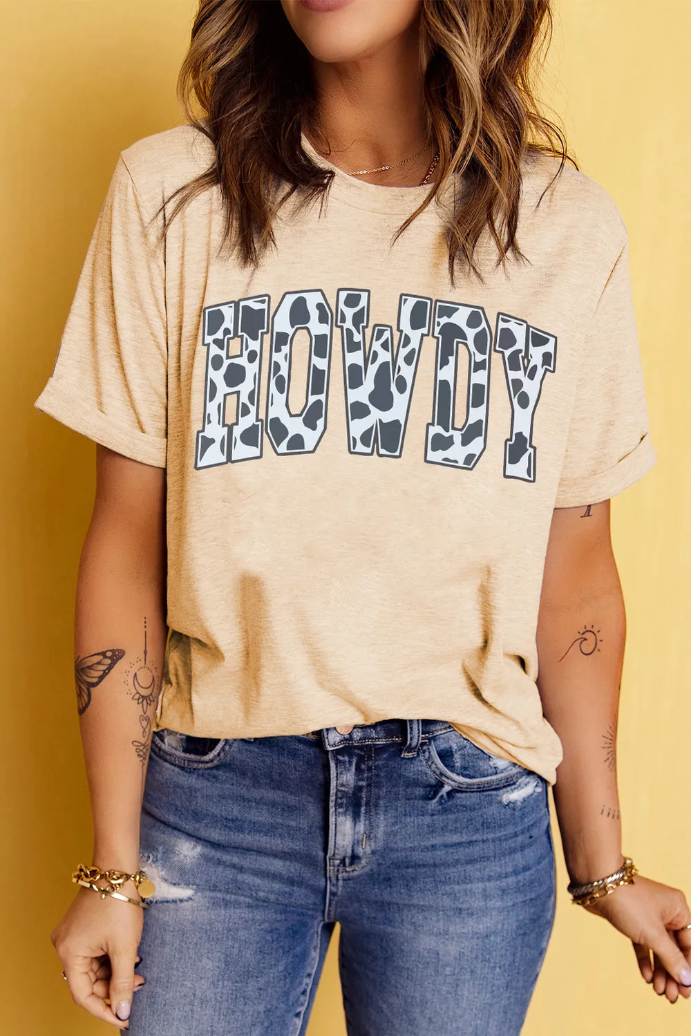 Round Neck Short Sleeve HOWDY Graphic Tee, image 3