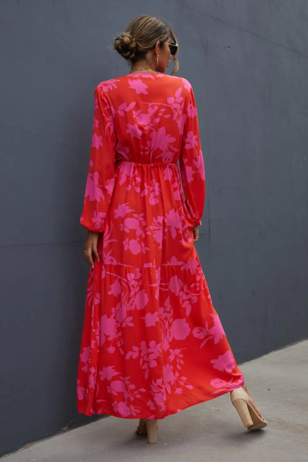 Floral Drawstring Waist Long Sleeve Dress, image 3