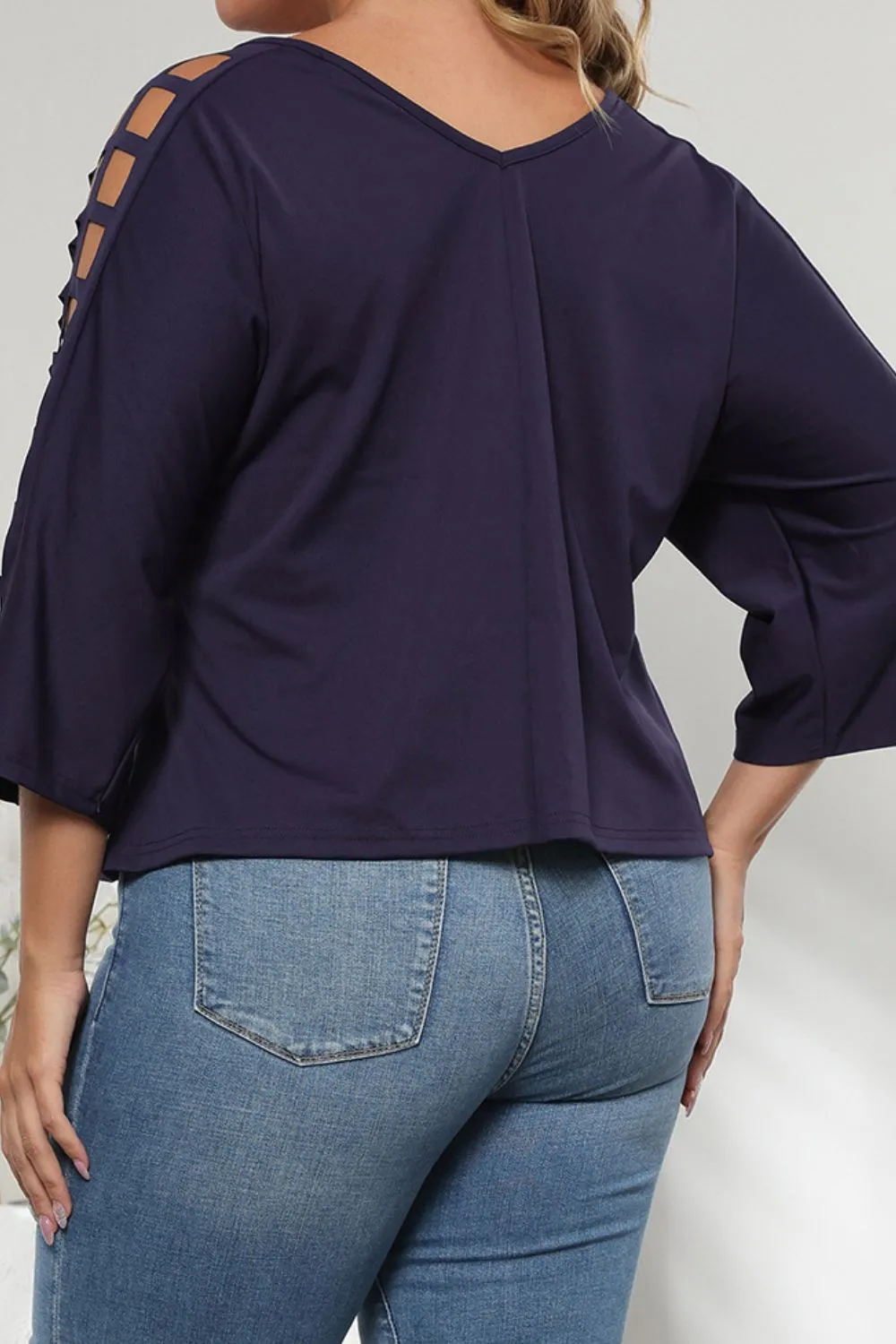 Plus Size Cutout Three-Quarter Sleeve Blouse, image 7