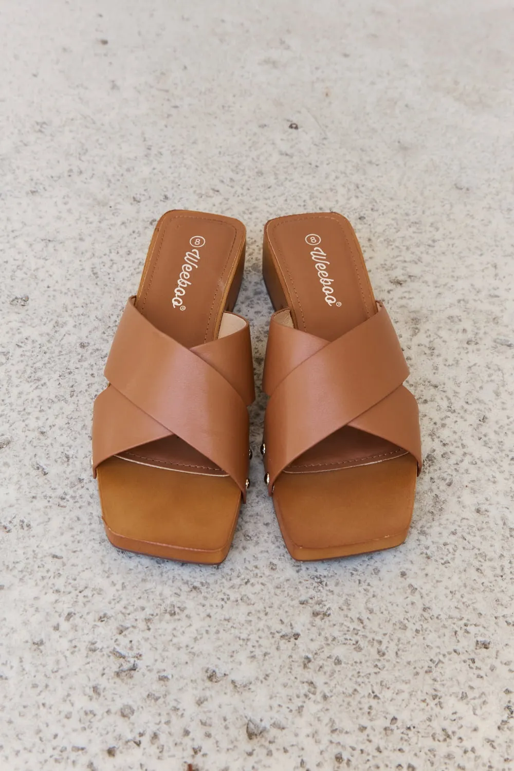 Step Into Summer Criss Cross Wooden Clog Mule in Brown, image 6