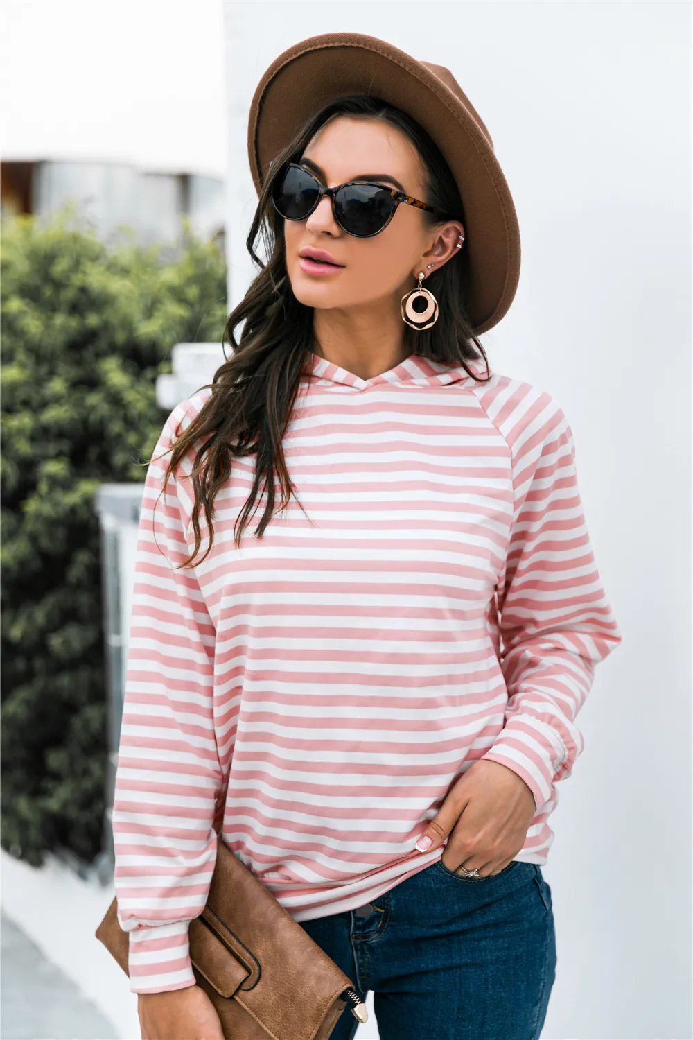 Horizontal Stripe Raglan Sleeve Hoodie, image 7