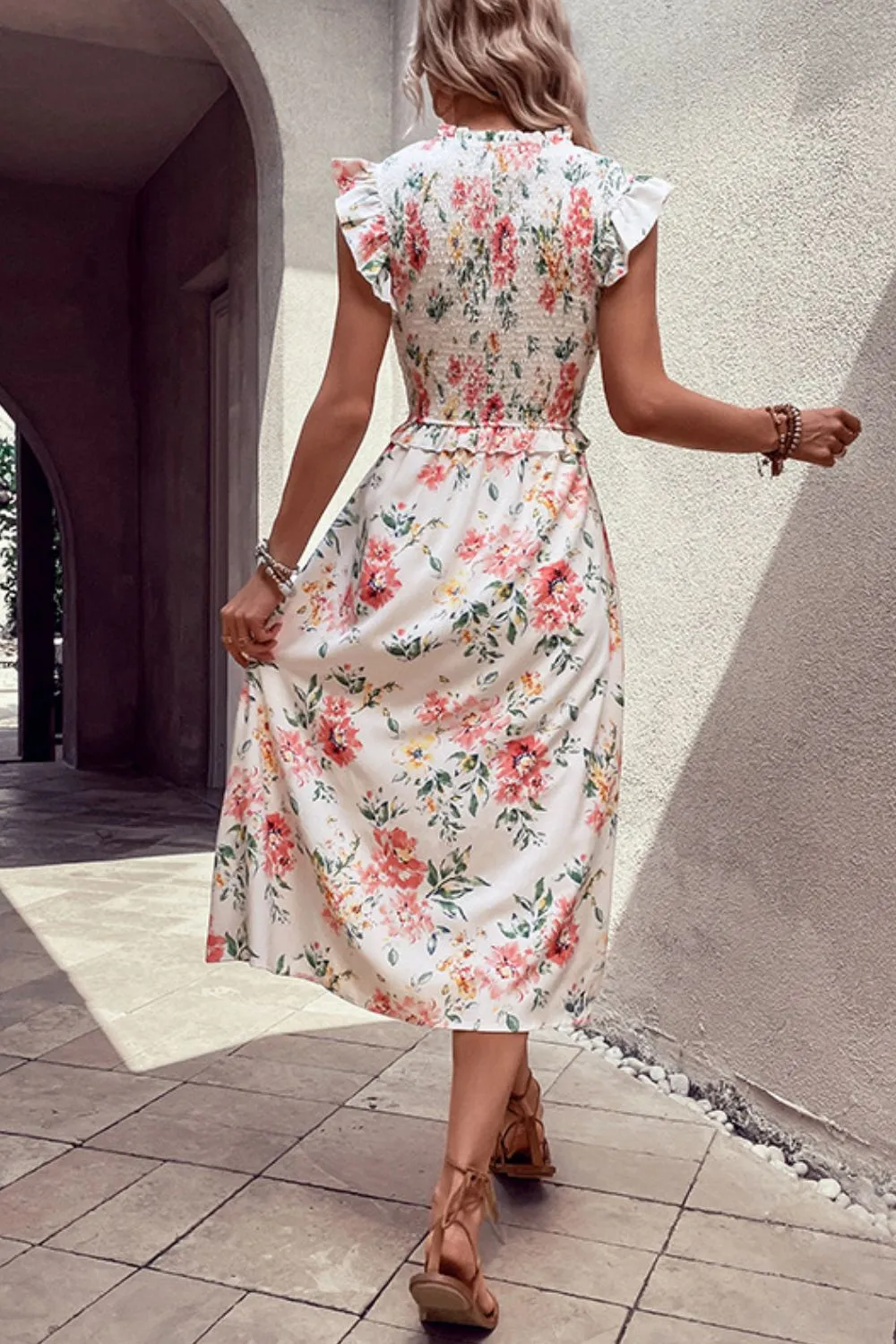 Floral Smocked Butterfly Sleeve Slit Dress, image 5