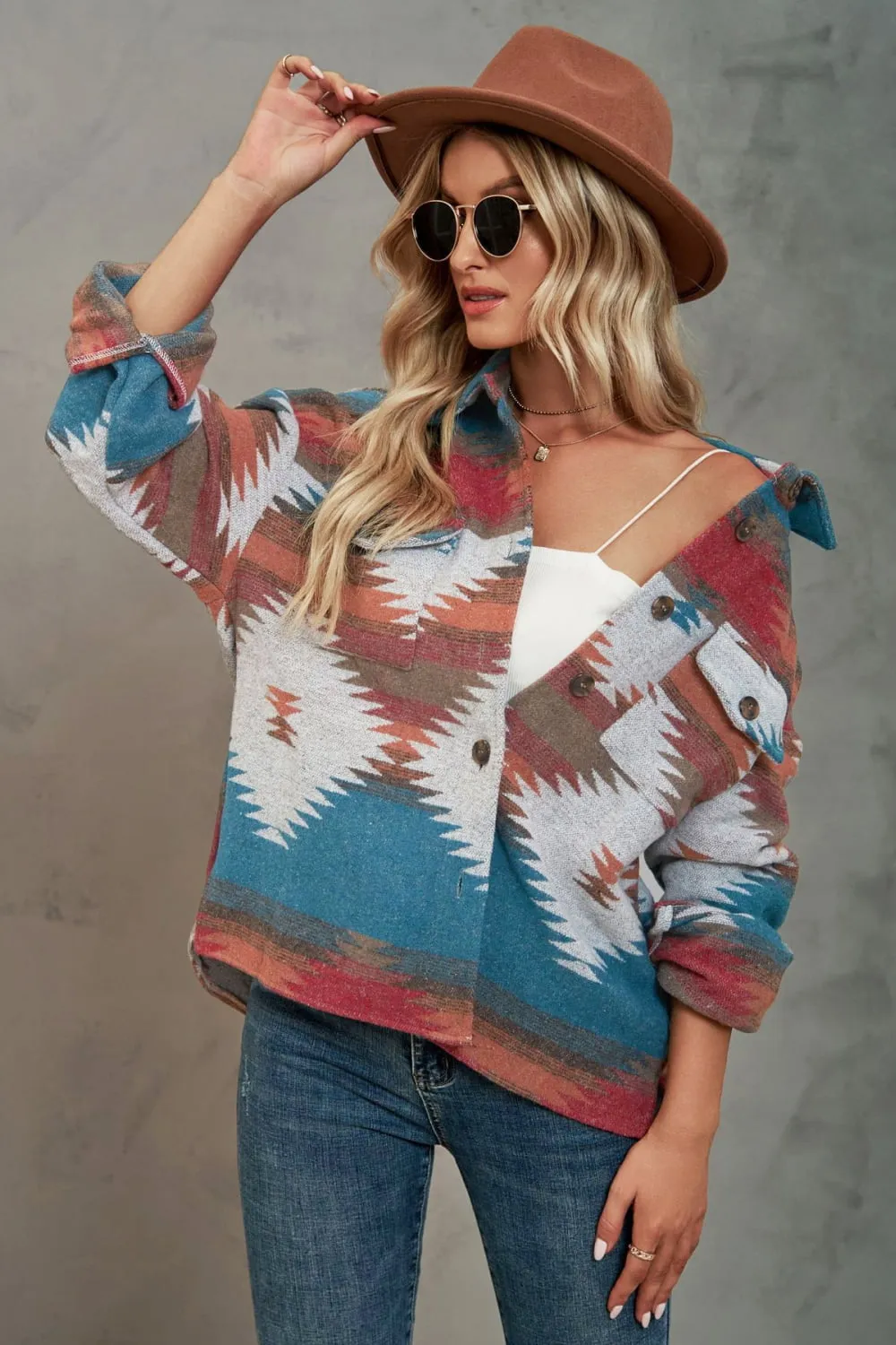 Printed Collared Neck Jacket, image 4