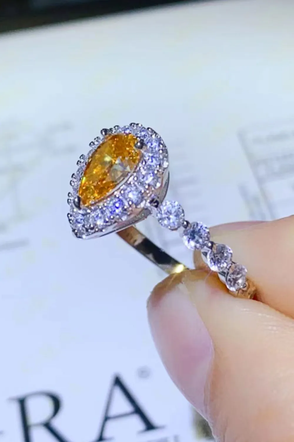 1 Carat Moissanite Contrast Teardrop Ring, image 3