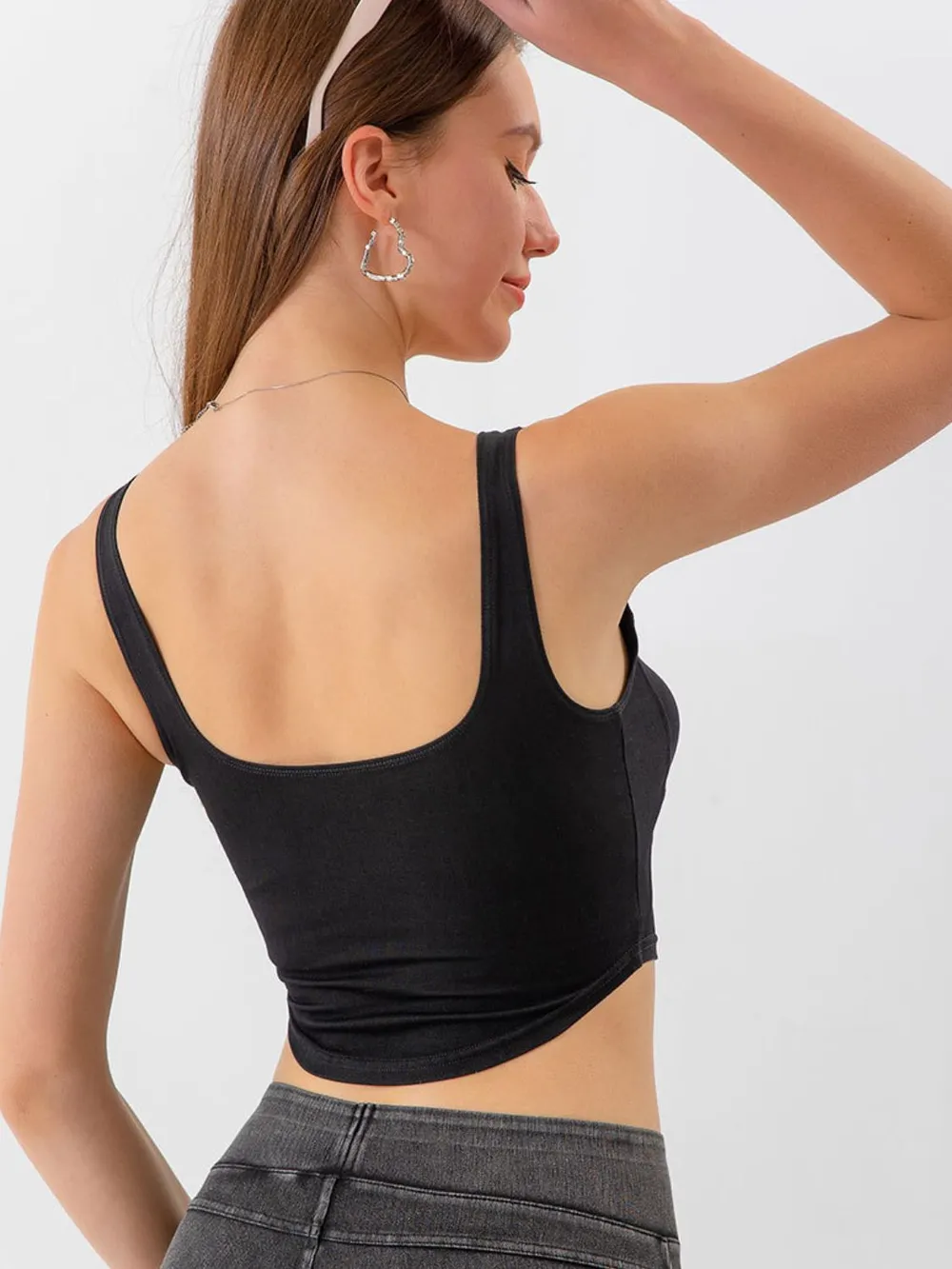 Seam Detail Cropped Denim Tank, image 5
