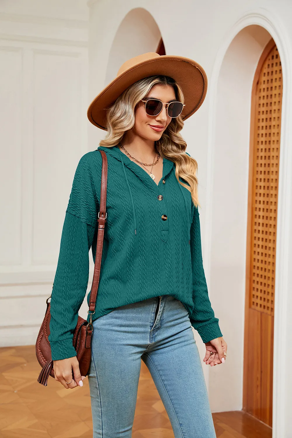 Half-Button Dropped Shoulder Hoodie, image 4