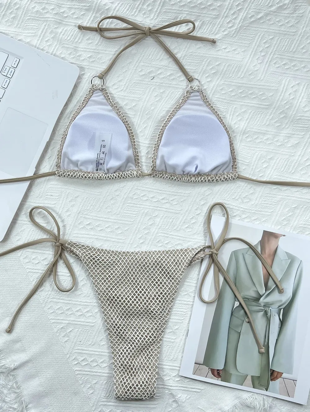 Halter Neck Tie Back Bikini Set, image 4