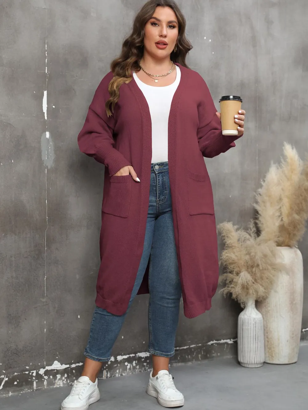 Plus Size Long Sleeve Pocketed Cardigan, image 14