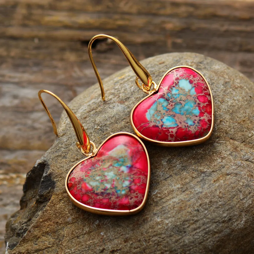Natural Stone Heart Drop Earrings, image 5