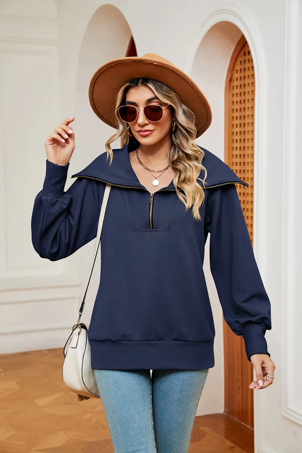 Half-Zip Collared Sweatshirt, image 5