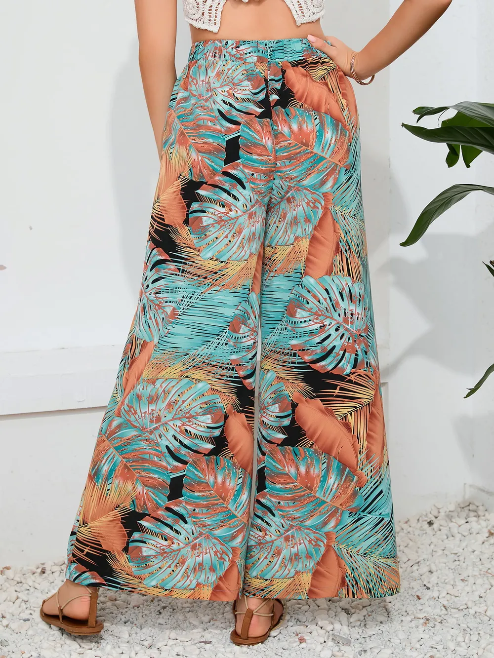 Printed Split Wide Leg Long Pants, image 3
