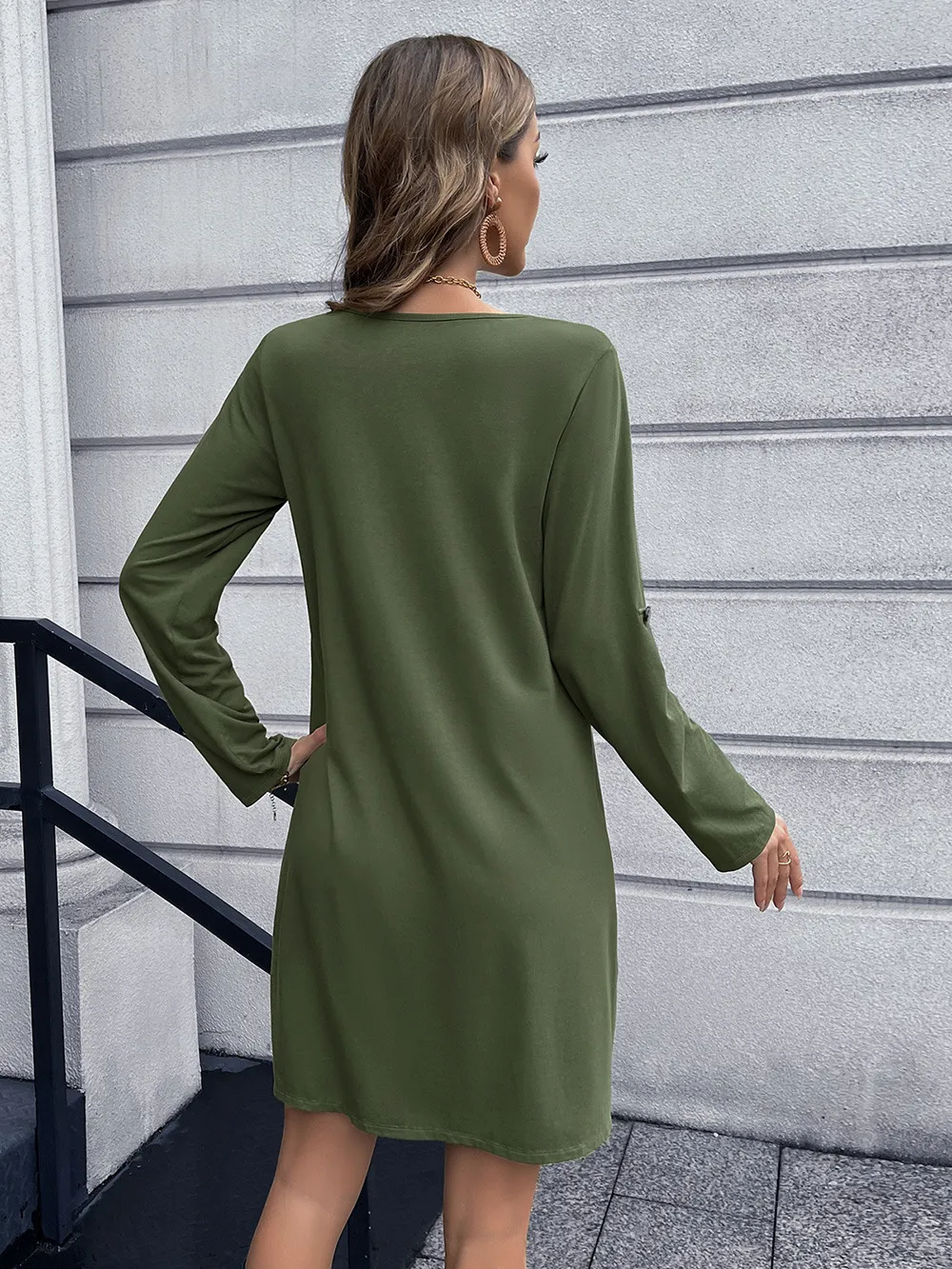 Button Down V-Neck Mini Dress, image 3