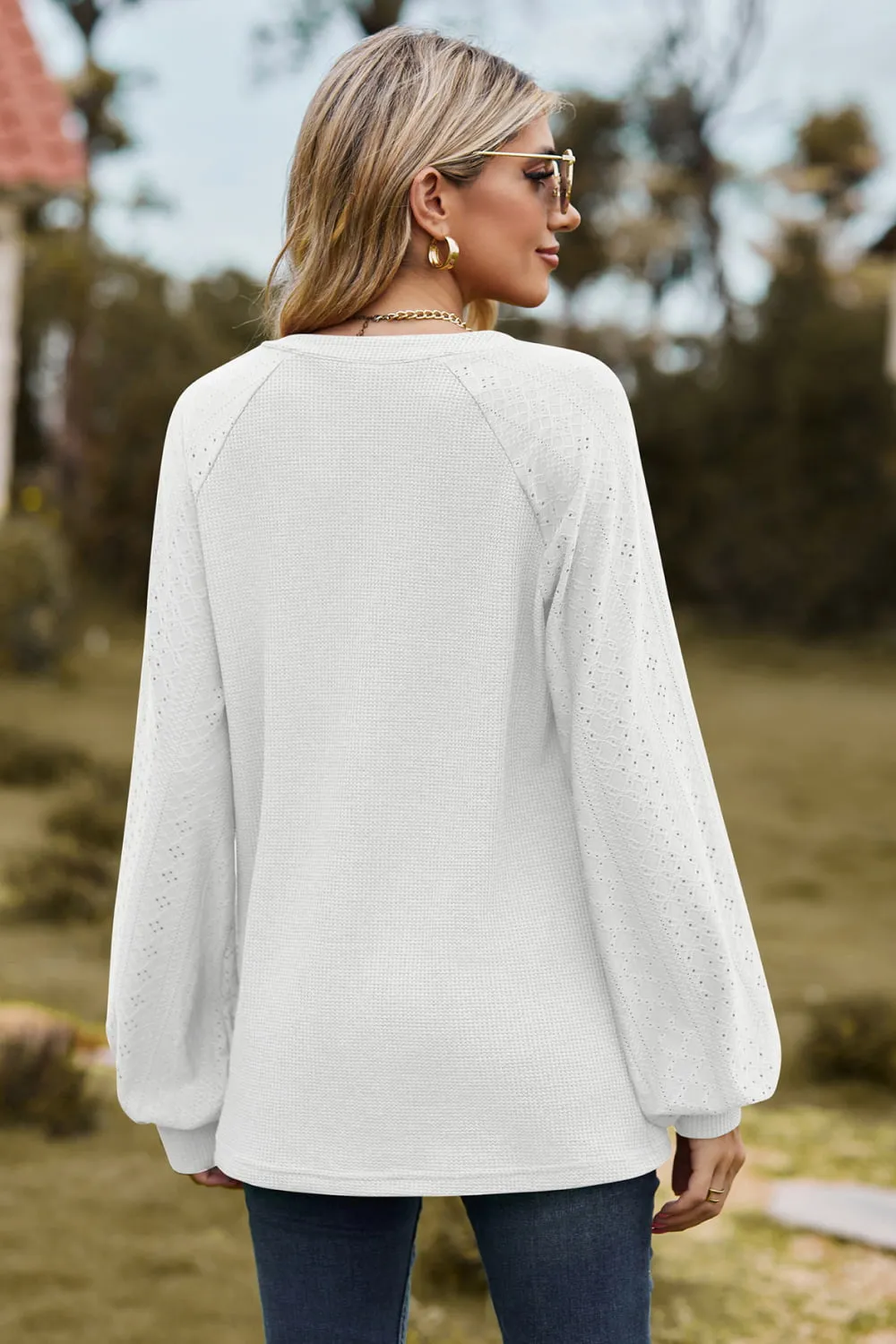 Notched Neck Raglan Sleeve Blouse, image 7