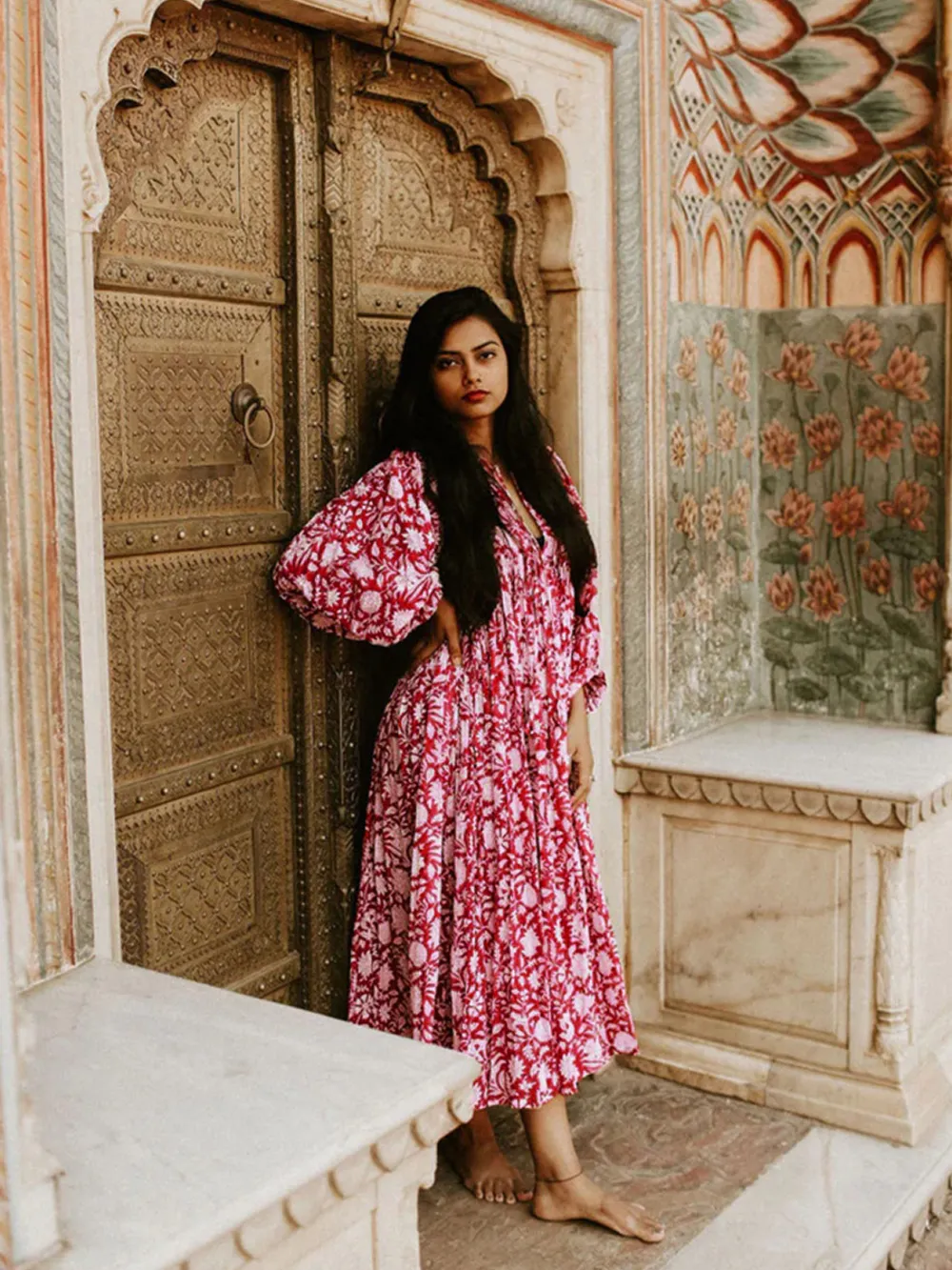 Floral Tie Neck Lantern Sleeve Dress, image 7