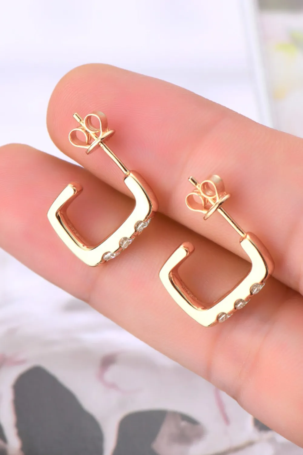 Moissanite 925 Sterling Silver Geometrical Huggie Earrings, image 3