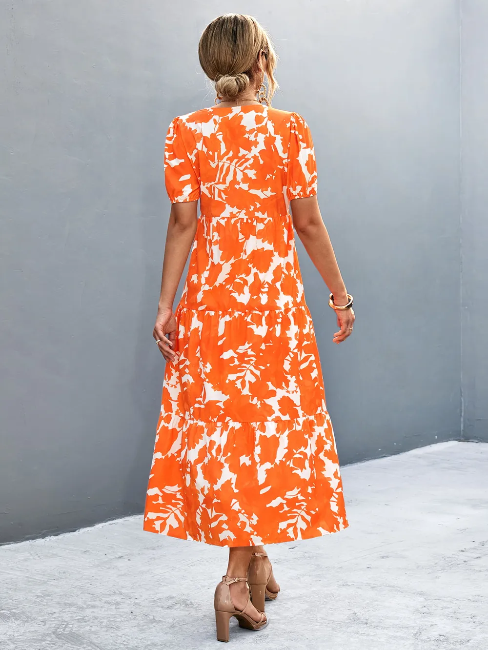 V-Neck Short Sleeve High Slit Midi Dress, image 6
