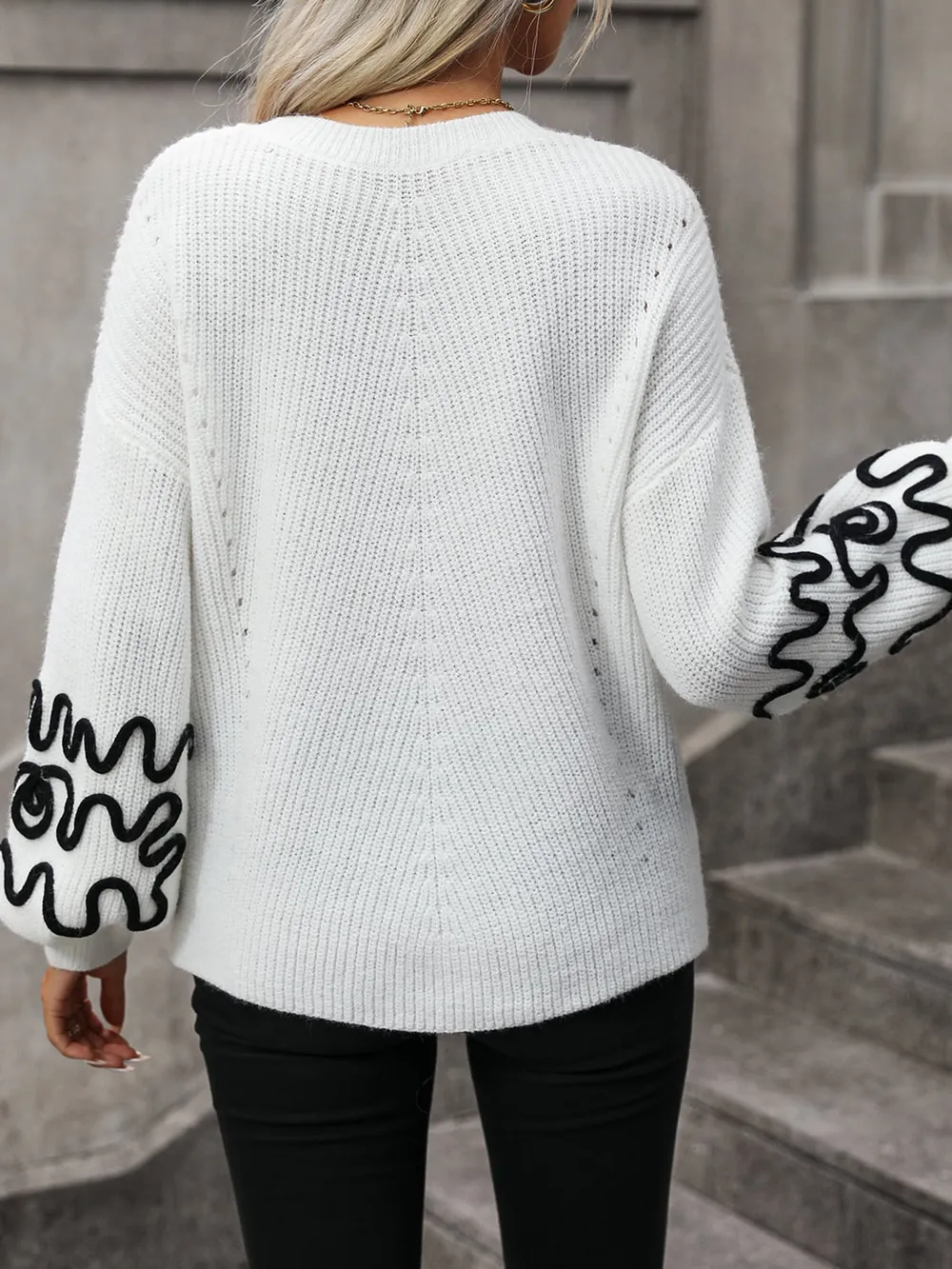 Contrast Drop Shoulder Round Neck Sweater, image 2
