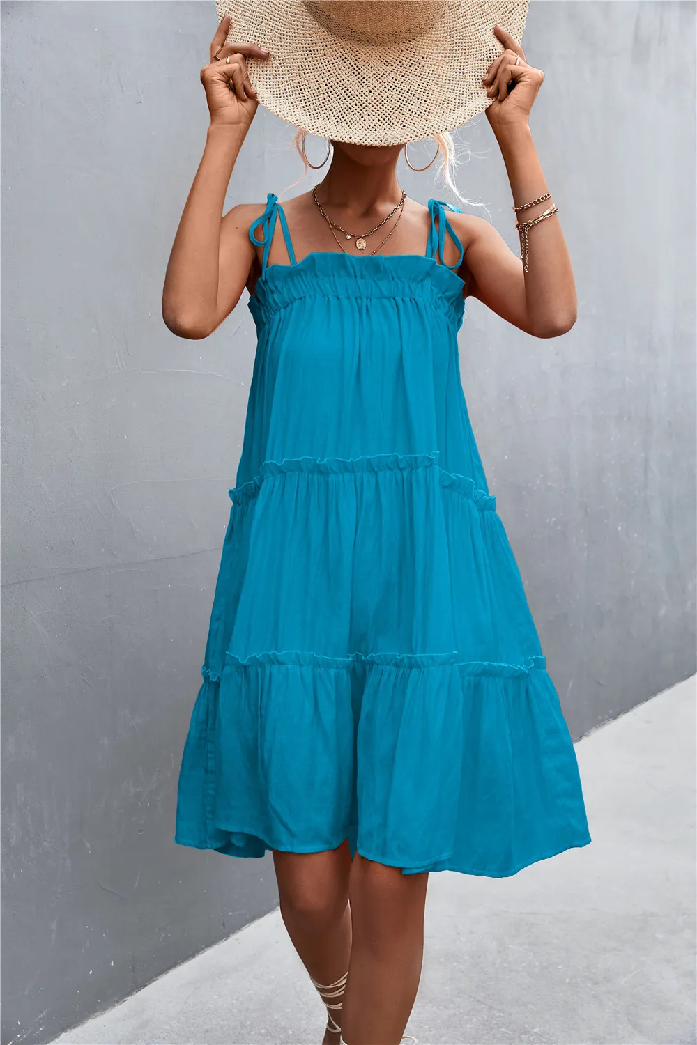 Tie-Shoulder Frill Trim Sleeveless Dress, image 15