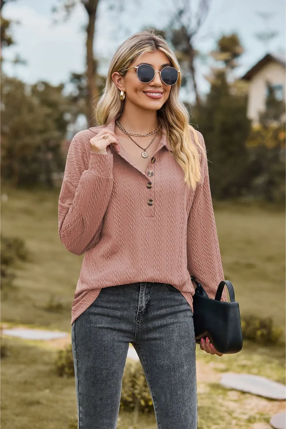 Collared Neck Long Sleeve Blouse, image 12