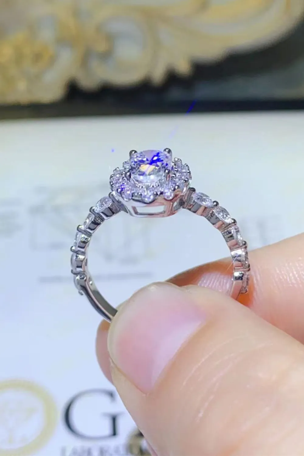 1 Carat Moissanite 925 Sterling Silver Halo Ring, image 4