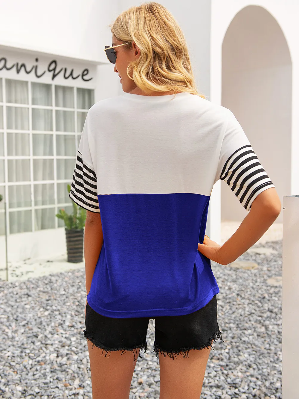 Striped Color Block Round Neck Tee, image 7