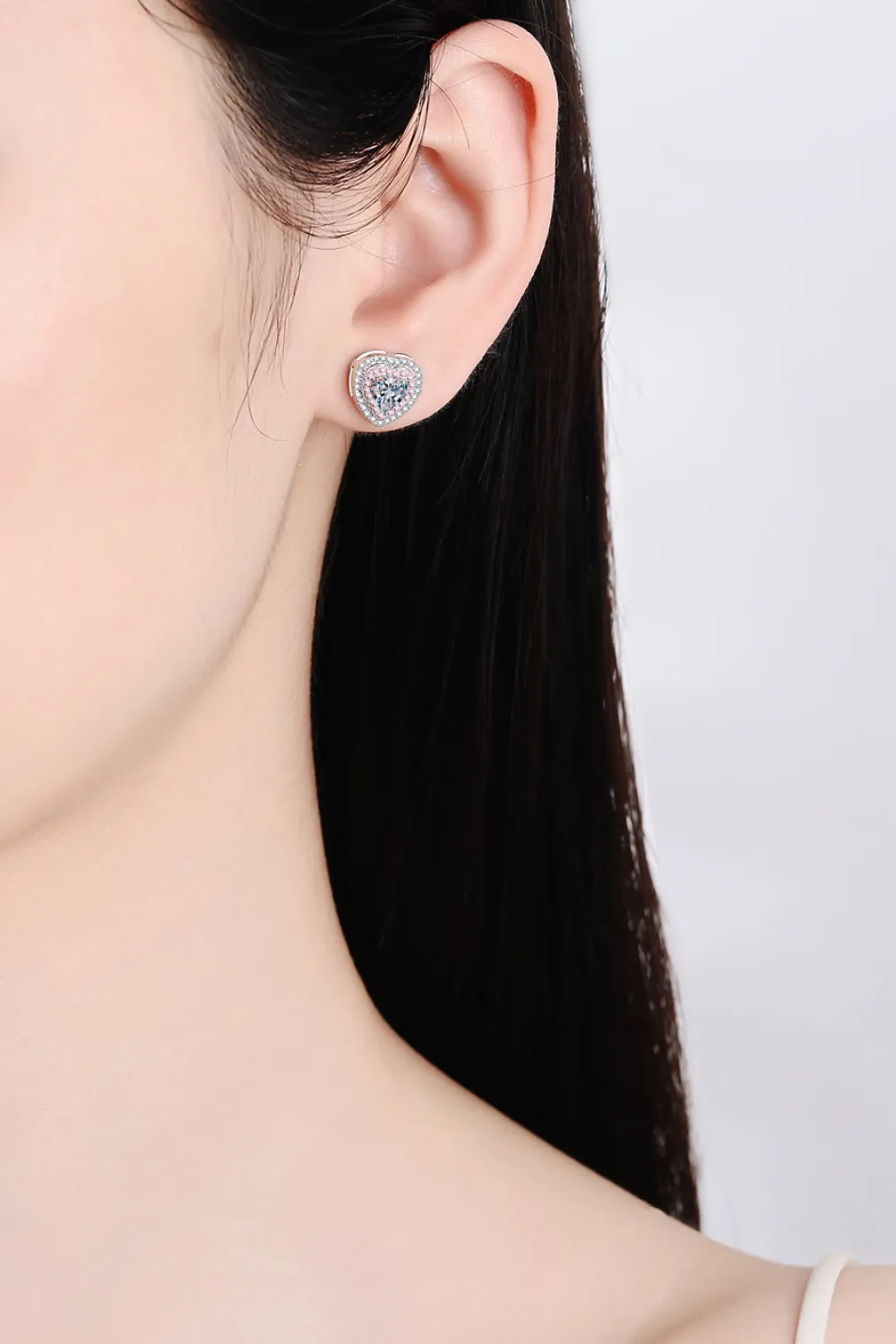 Moissanite Heart-Shaped Stud Earrings, image 2