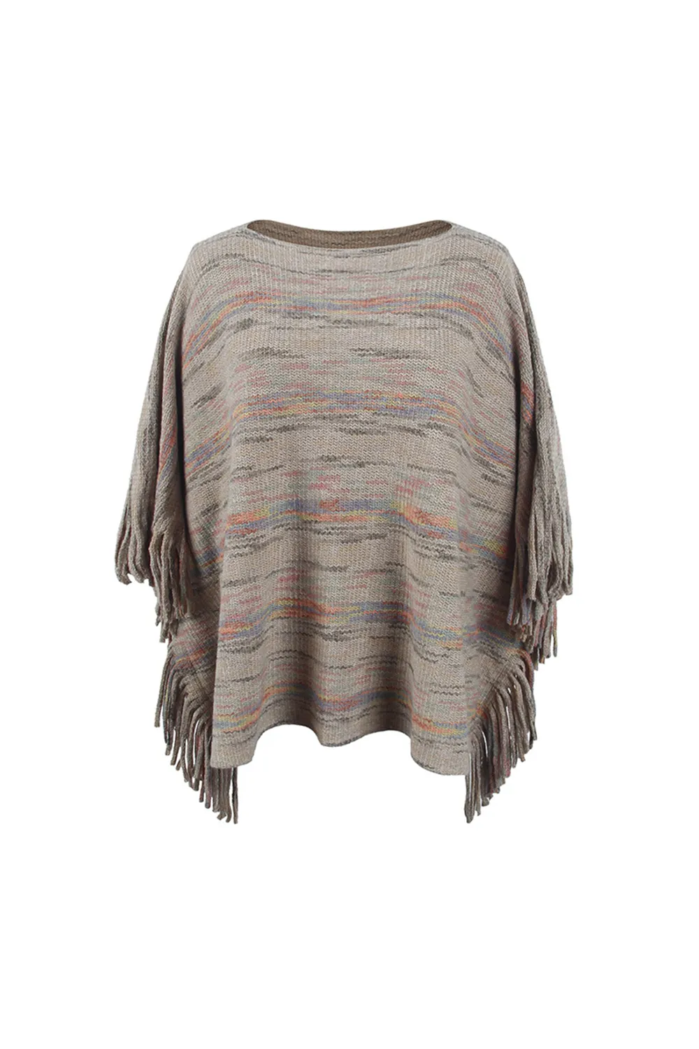 Round Neck Fringe Detail Sleeve Poncho, image 5