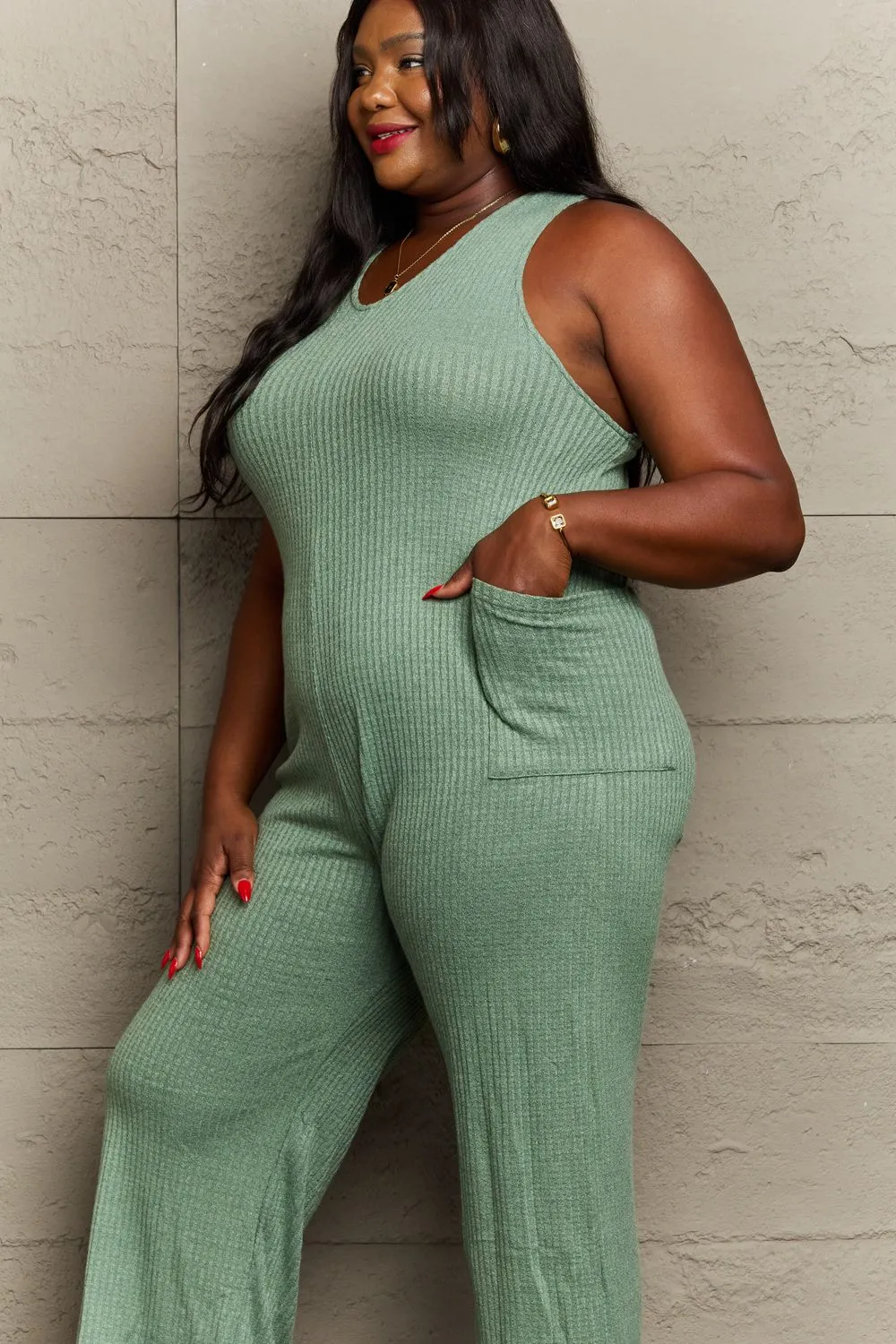 Don't Get It Twisted Full Size Rib Knit Jumpsuit, image 4