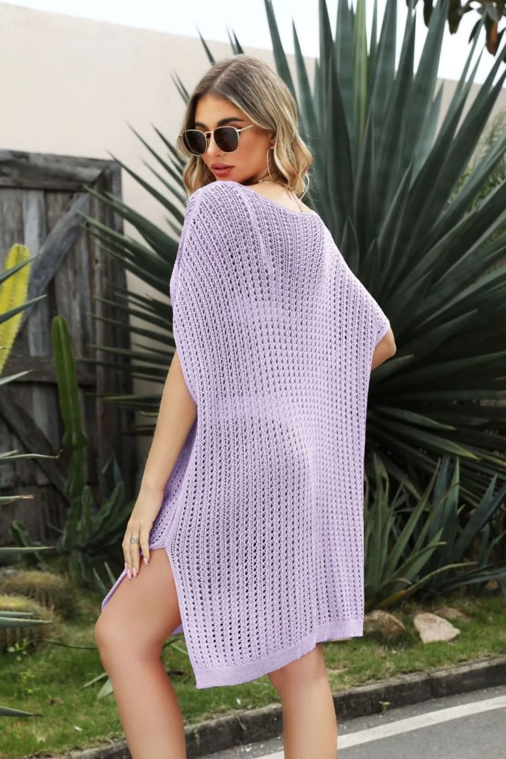 Openwork Side Slit Cover-Up Dress, image 3