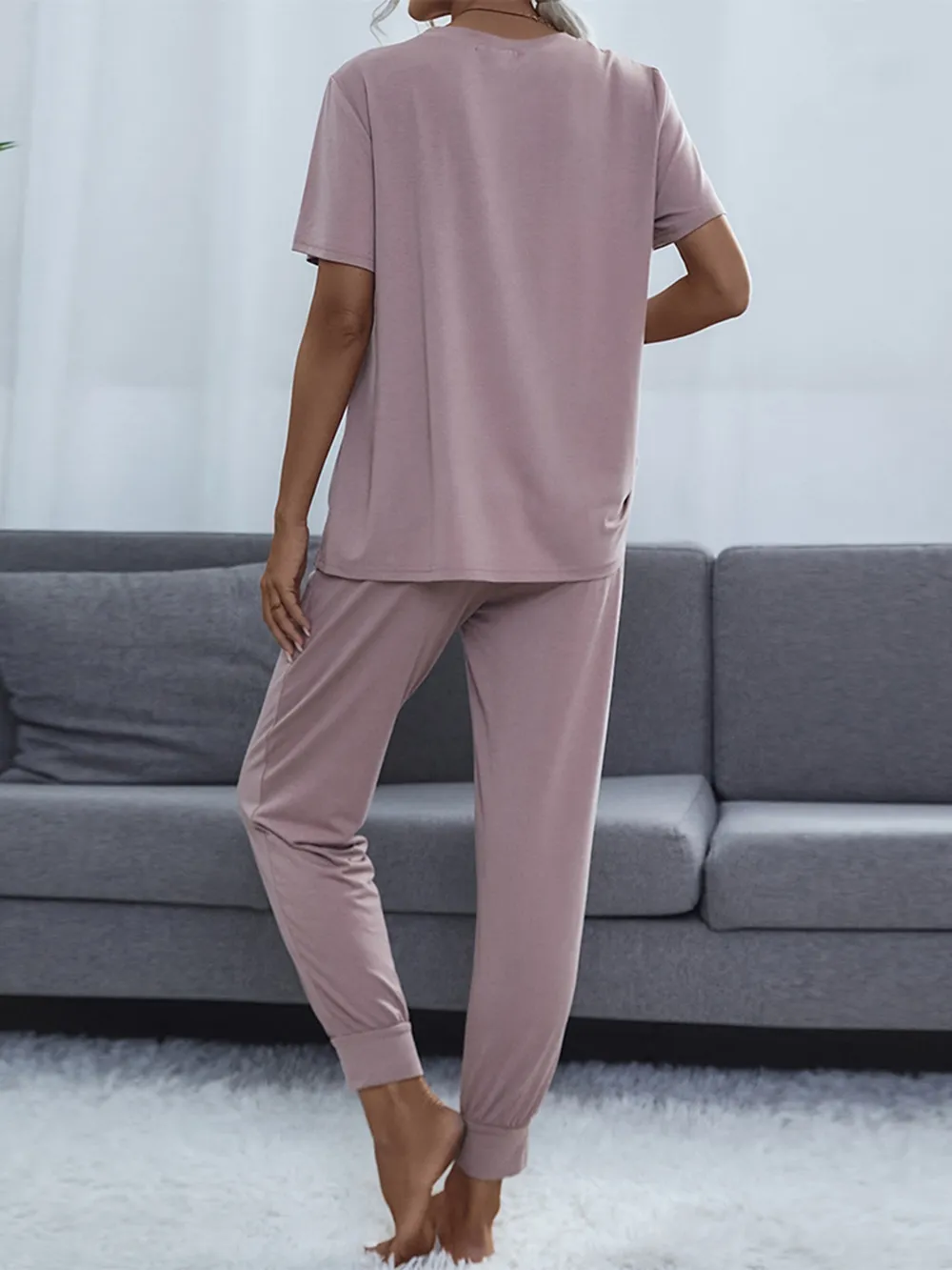 Round Neck Short Sleeve Top and Pants Set, image 14