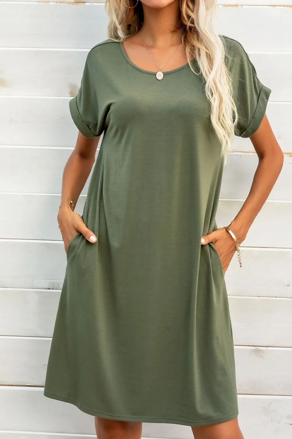 Scoop Neck Short Sleeve Pocket Dress, image 10