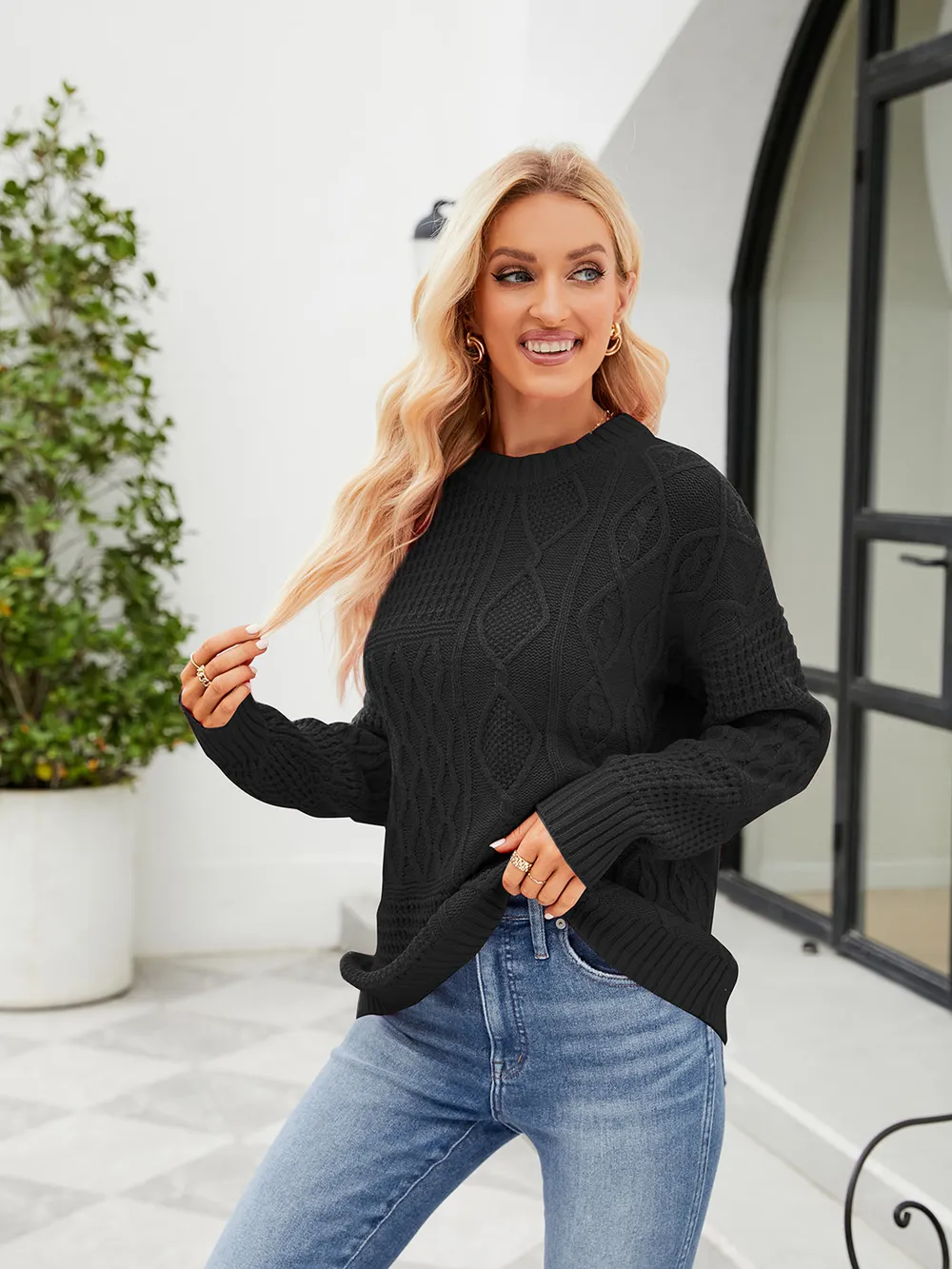 Round Neck Dropped Shoulder Sweater, image 9