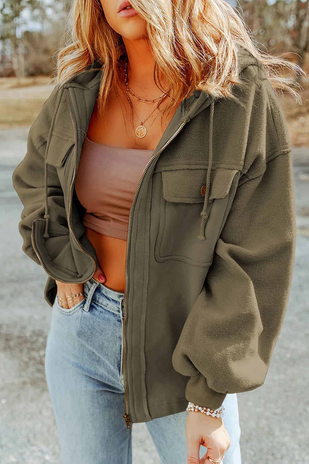 Zip-Up Drawstring Hooded Jacket, image 9