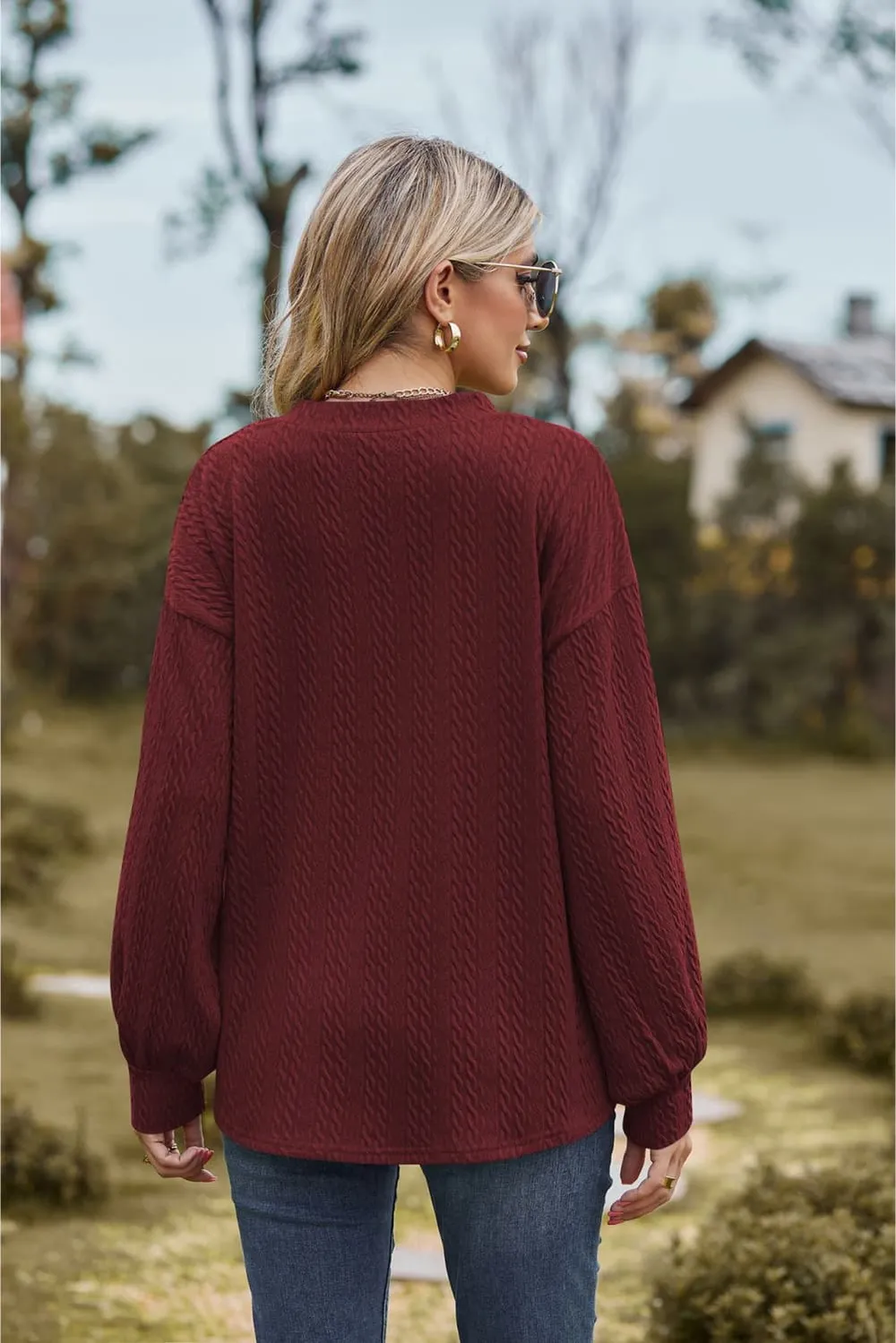 V-Neck Dropped Shoulder Blouse, image 3
