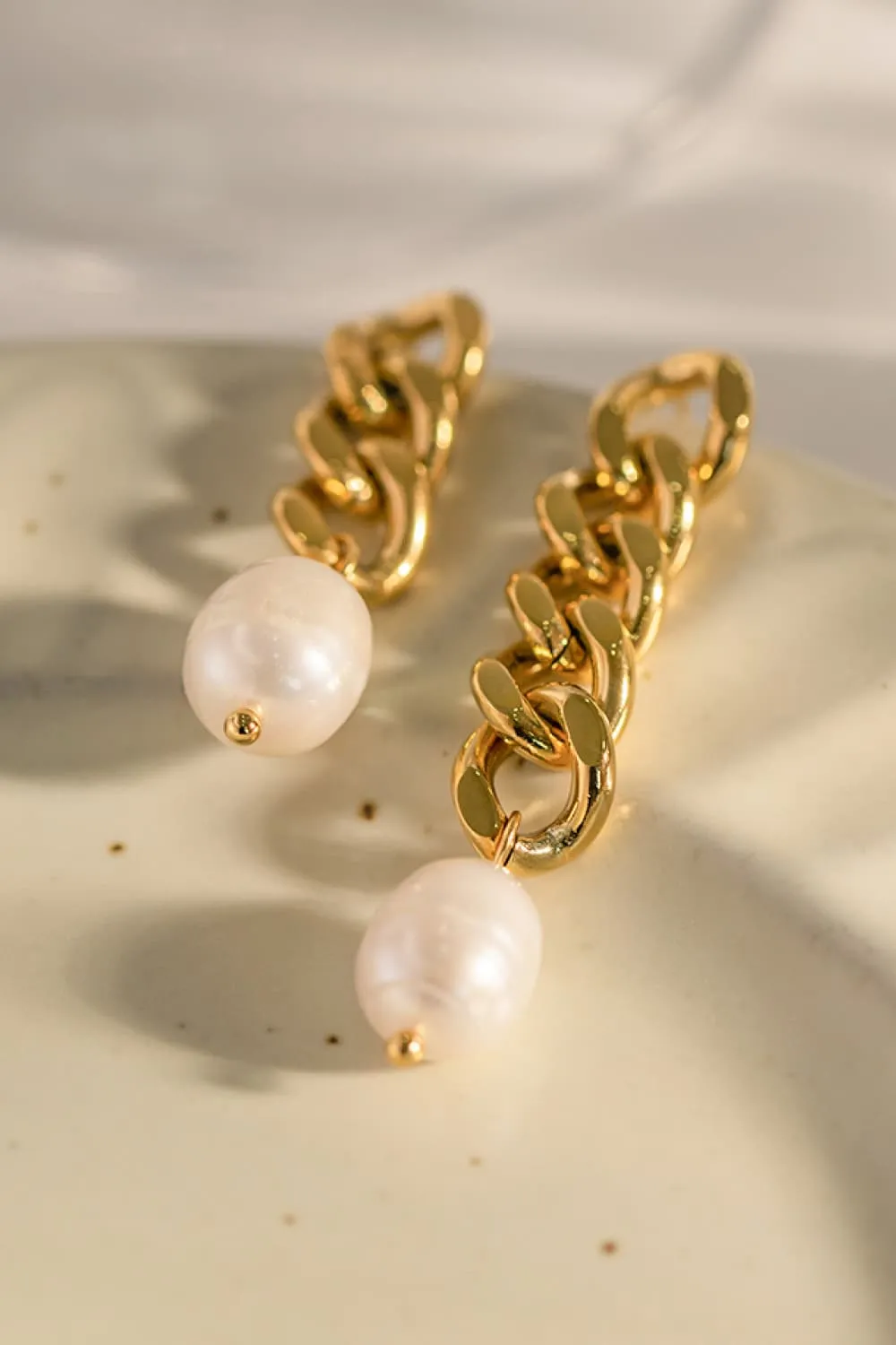 Stainless Steel Pearl Asymmetrical Earrings, image 6