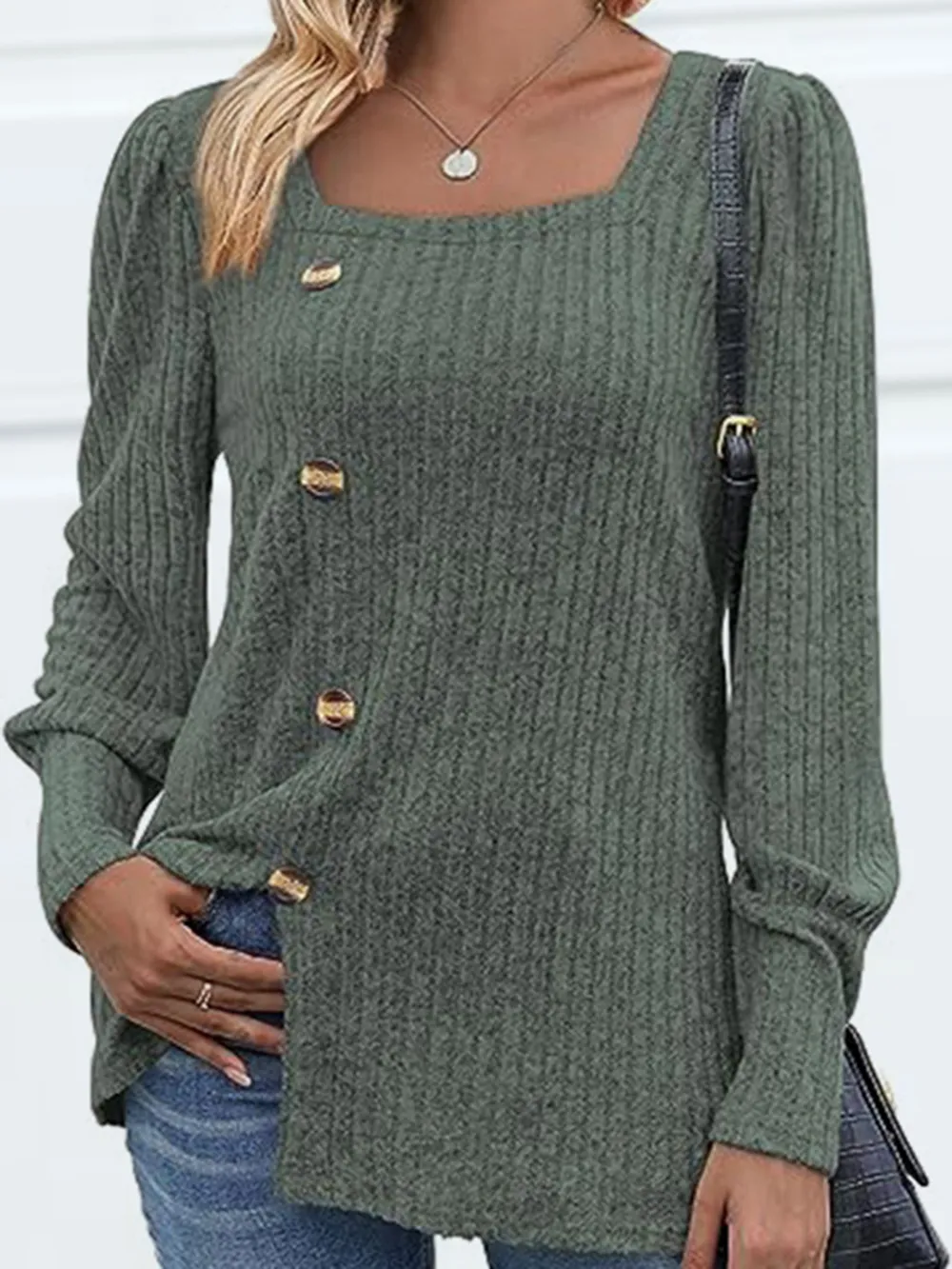 Decorative Button Square Neck Top, image 9