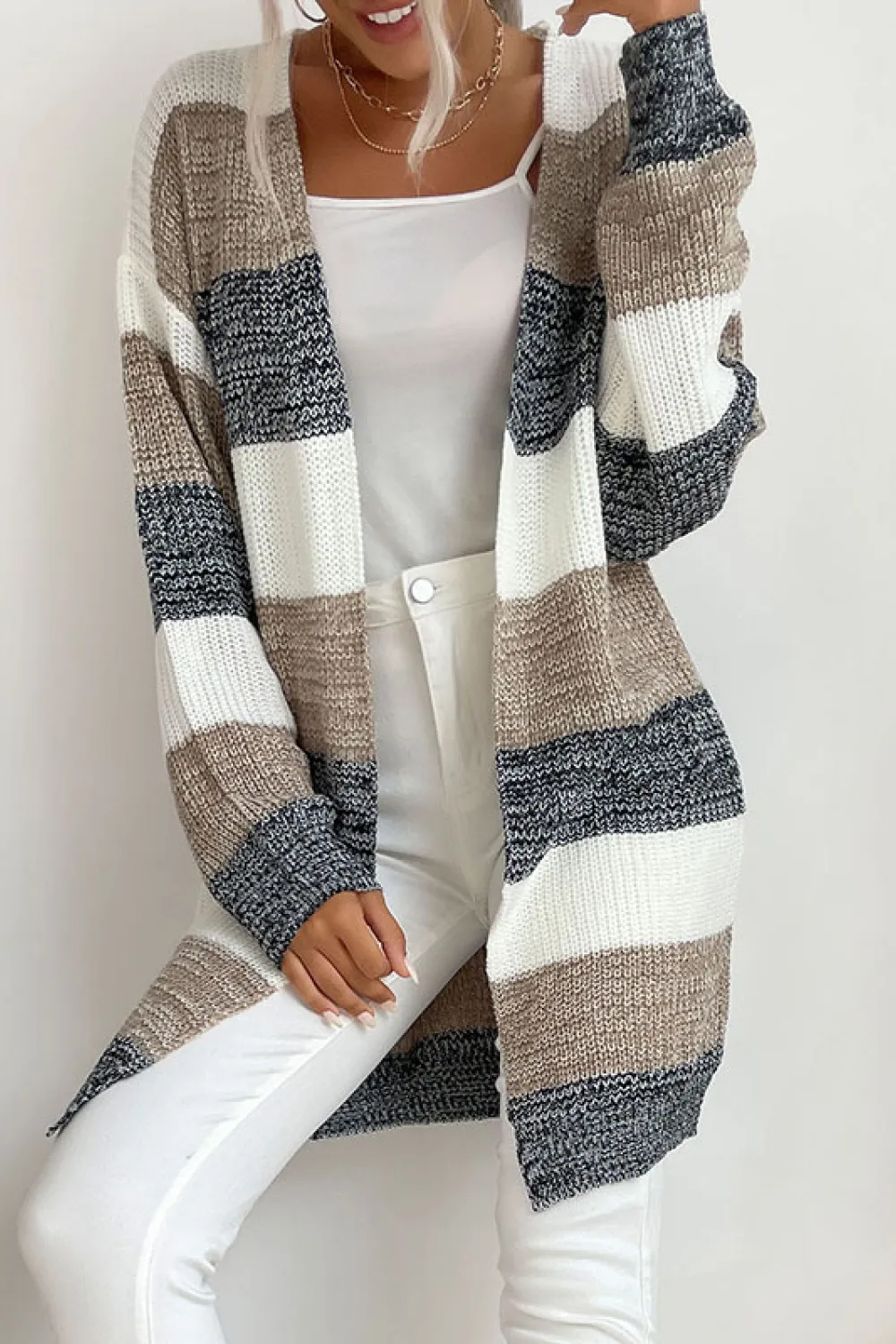 Striped Long Sleeve Duster Cardigan, image 3
