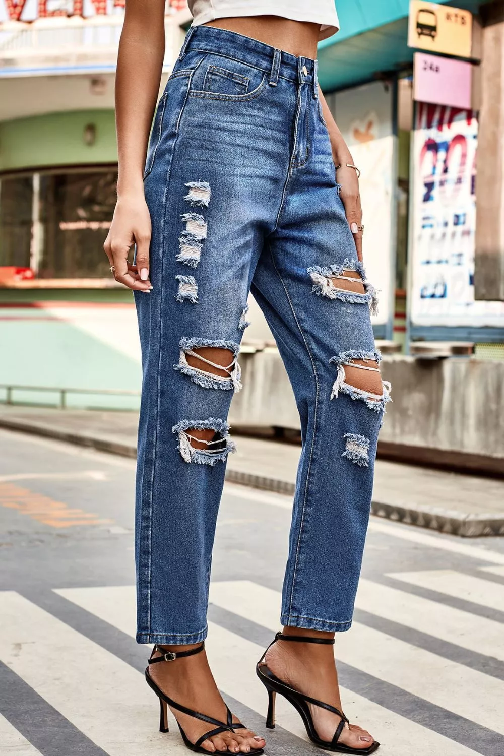 Distressed High Waist Straight Jeans, image 4